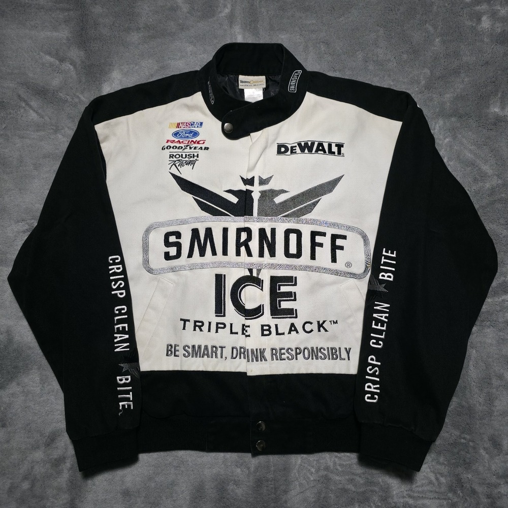 Vintage Smirnoff Ice Black White DeWalt NASCAR Roush Racing Jacket Mens Small